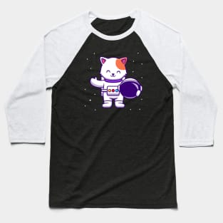 Cute Astronaut Cat Holding Helmet Baseball T-Shirt